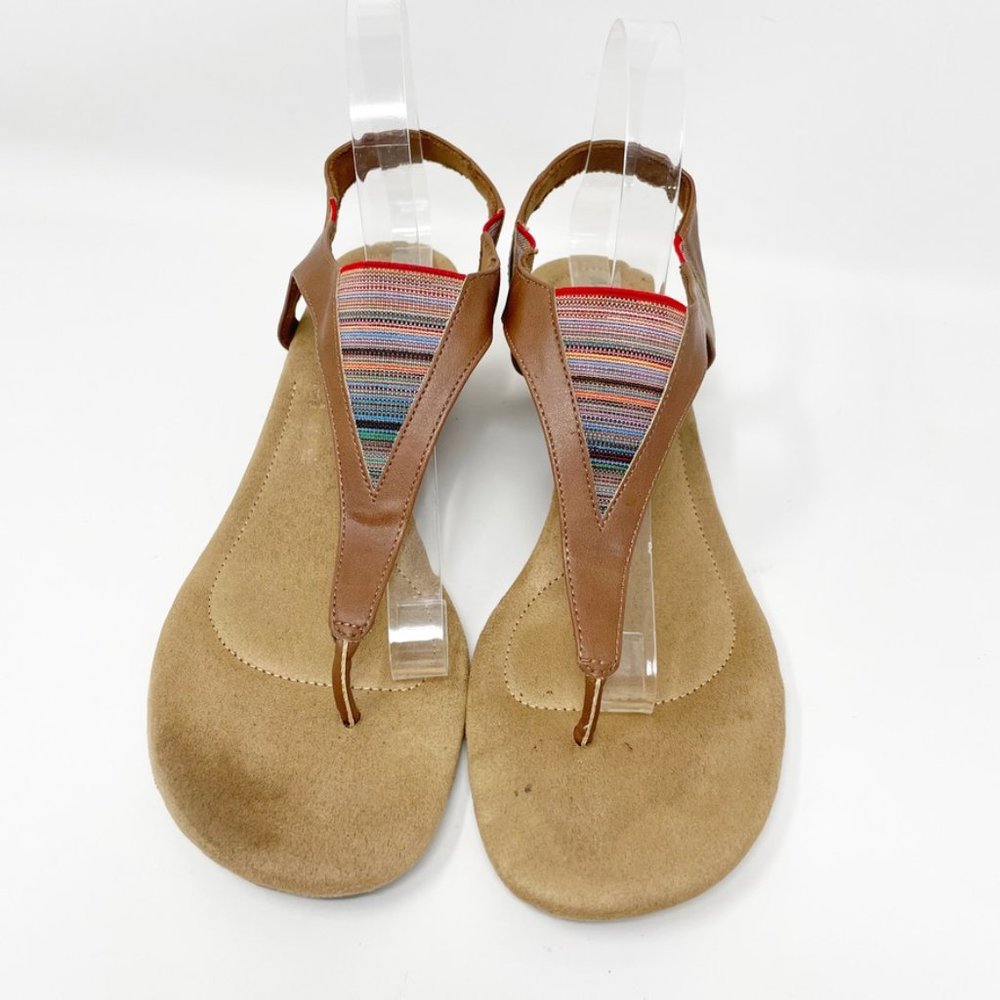 Dexflex Womens Brown Comfort Faux Leather Fabric Slingback Wedge Sandal Size 9